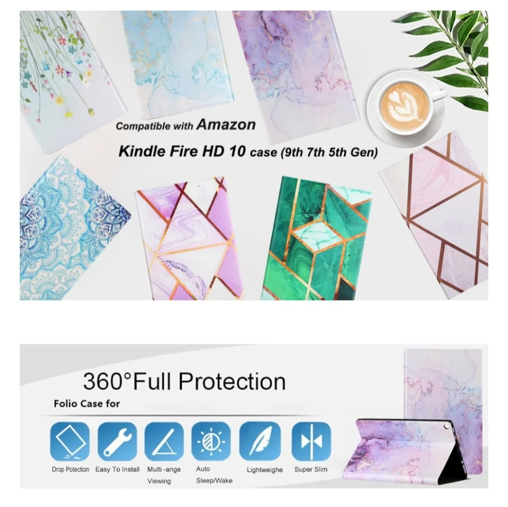 Amazon Fire HD 10.1 Folding Folio in Pink Marble Color